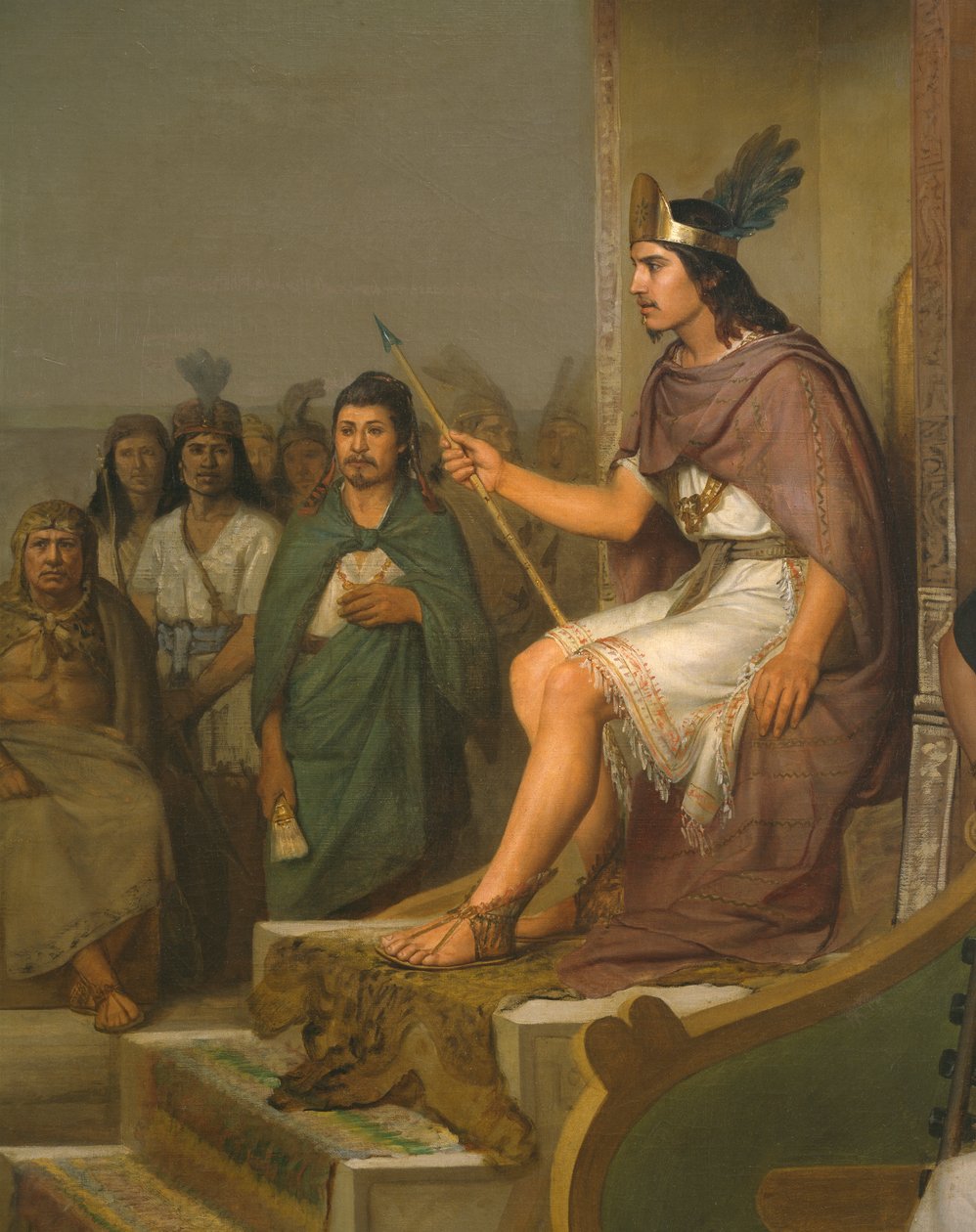 Oppdagelse av pulche, detalj av Montezuma II ca. 1470-1520 1869 olje på lerret av José María Obregón