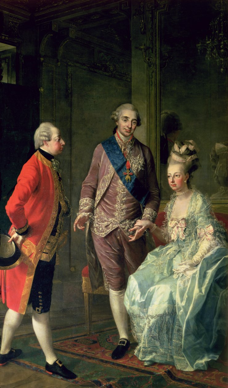 Erkehertug Maximilian Franz besøker Marie Antoinette (1755-93) og Louis XVI (1754-93) ca. 1775 av Josef Hauzinger