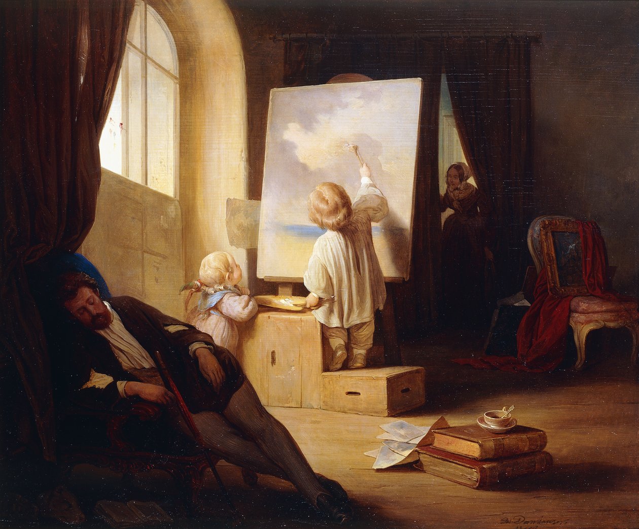 Den sovende maler; Den sovende maler, 1841 av Josef Danhauser
