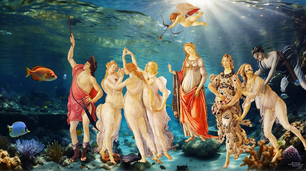 JJM-gjenskape_Botticelli-S_La Primavera_under vann av Josef Johann Michel