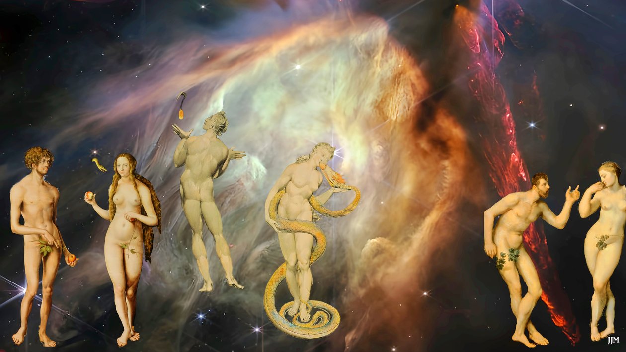 JJM-gjenskap: Blake-Cranach-Rubens_The Temptation+JWST av Josef Johann Michel