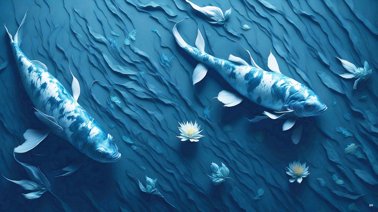 blekkmaleri: Koi-Karpfish_blue_03 av Josef Johann Michel