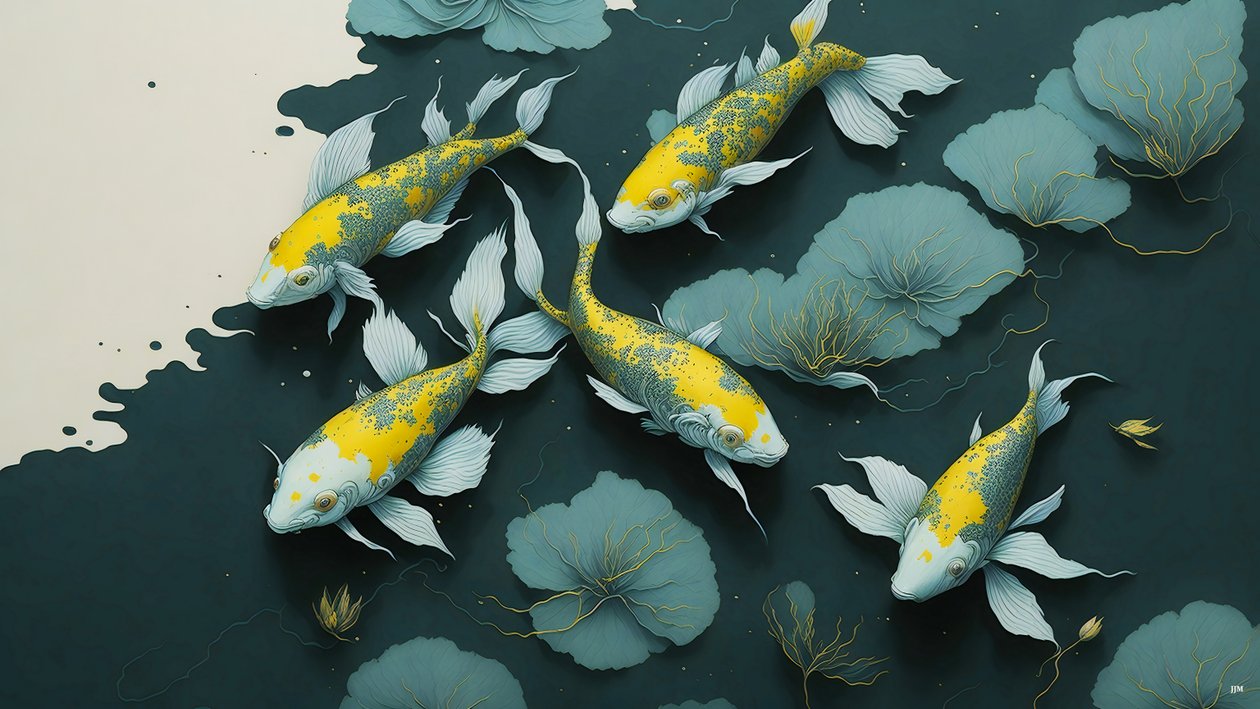 blekkmaleri: Koi-Karpfish_gold_02 av Josef Johann Michel