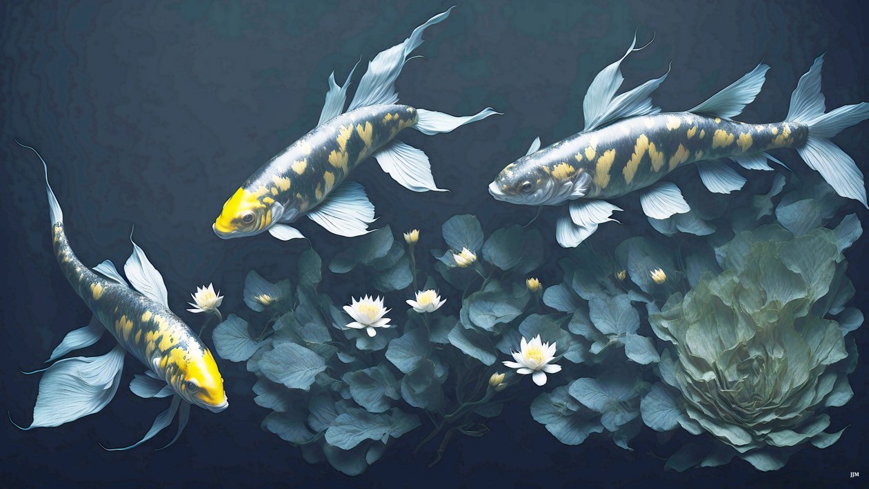 blekkmaleri: Koi-Karpfish_yellow_03 av Josef Johann Michel