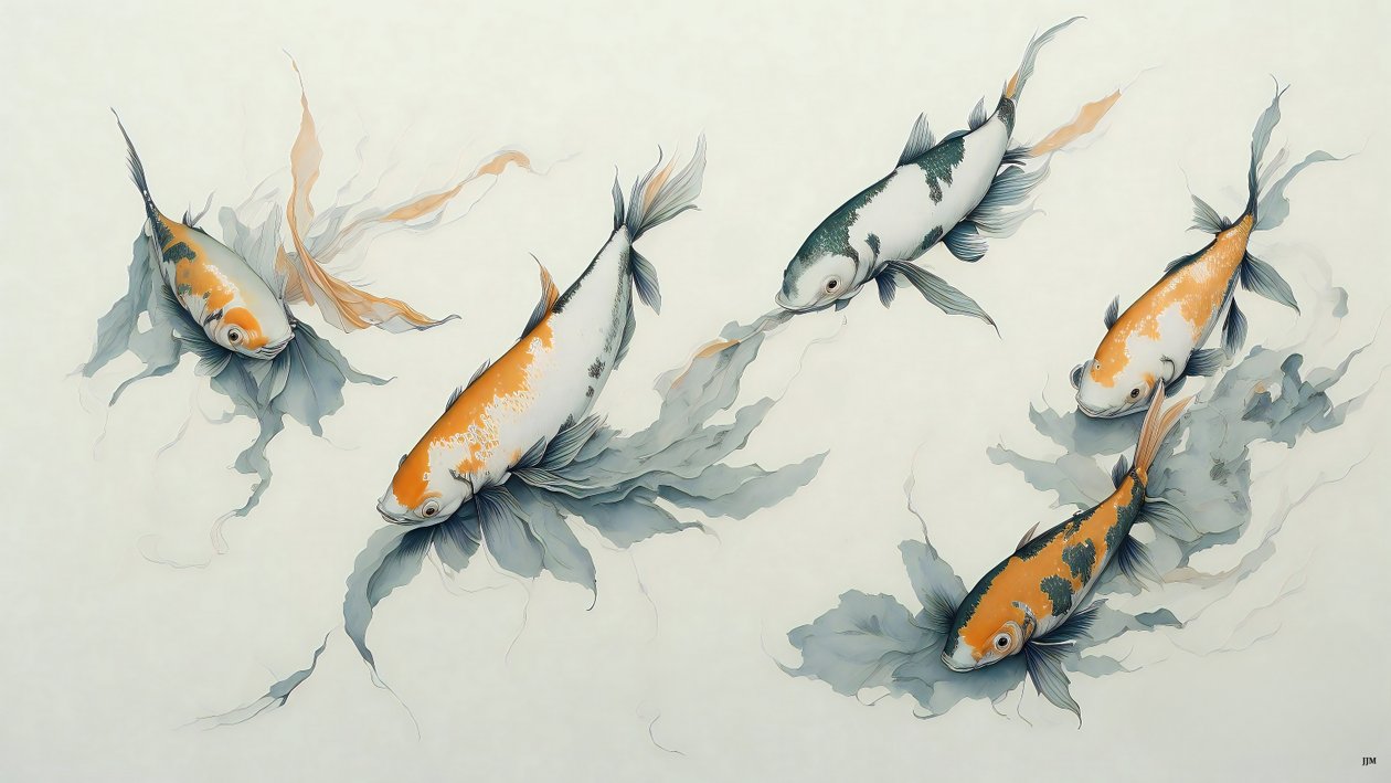 blekkmaling: Koi karpefisk_01 av Josef Johann Michel