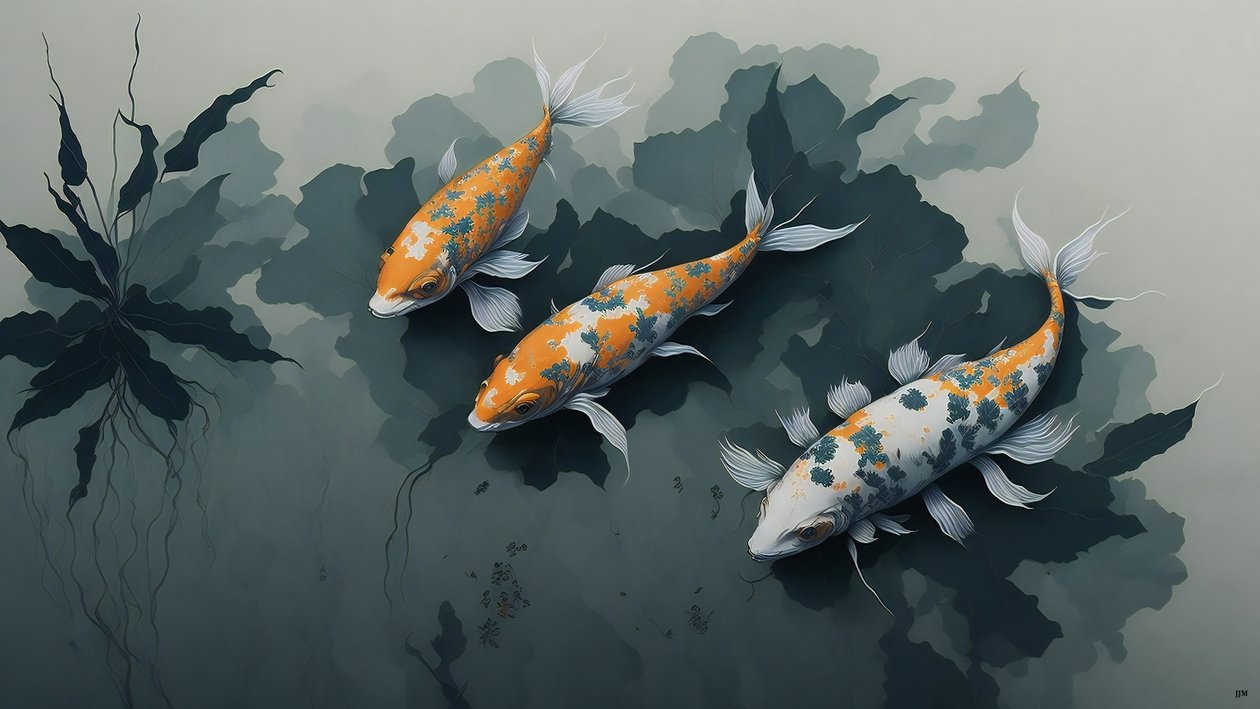 blekkmaleri: Koi karpefisk_02 av Josef Johann Michel