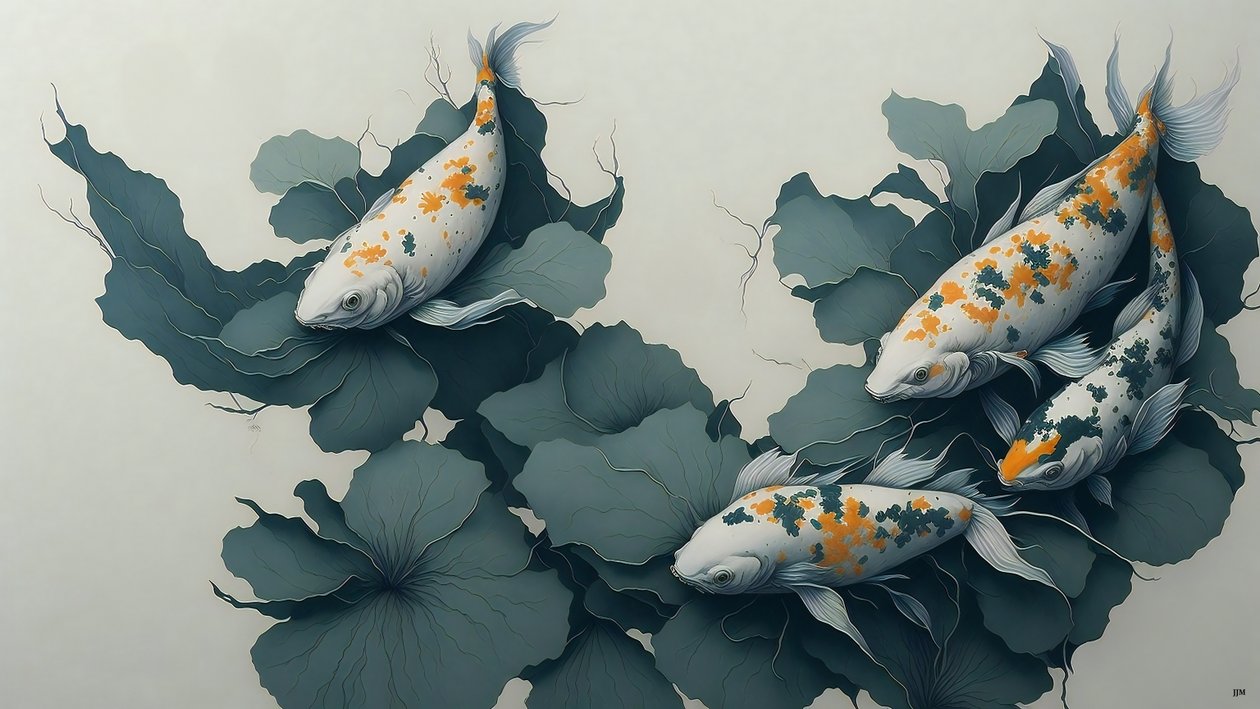 blekkmaleri: Koi karpefisk_04 av Josef Johann Michel