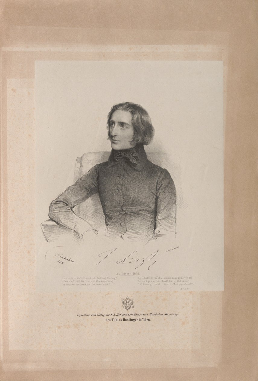Portrett av Franz Liszt 1811-1886, 1838. av Josef Kriehuber