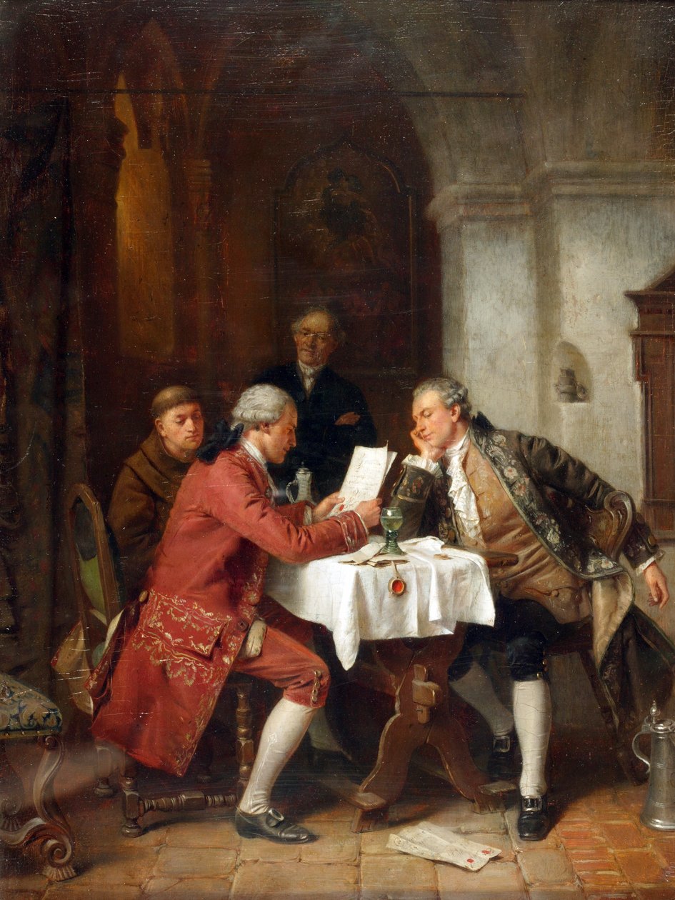 The Antiquaries (olje på panel) av Josef Munsch