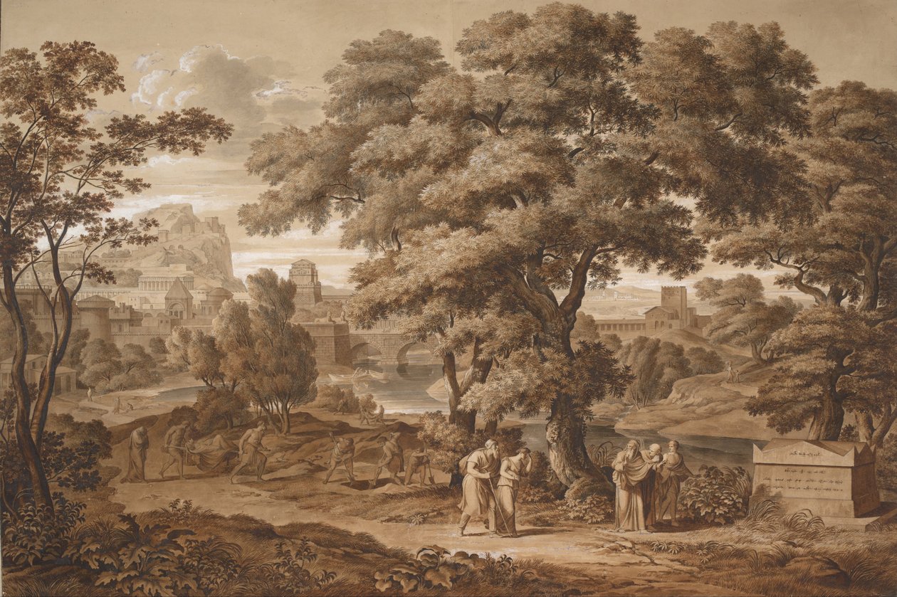 Oedipus og Antigone forlater Thebe, 1797 av Joseph Anton Koch