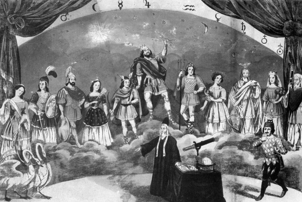 De greske gudenes himmel, karnevalsspill i Altdorf-Weingarten 23. februar 1857 av Joseph Bayer