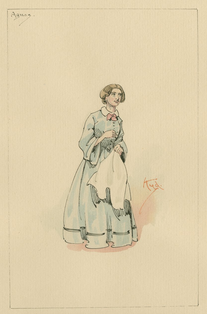 Agnes Wickfield, ca. 1920-tallet (penn og blekk med wc på papir) av Joseph Clayton Clarke