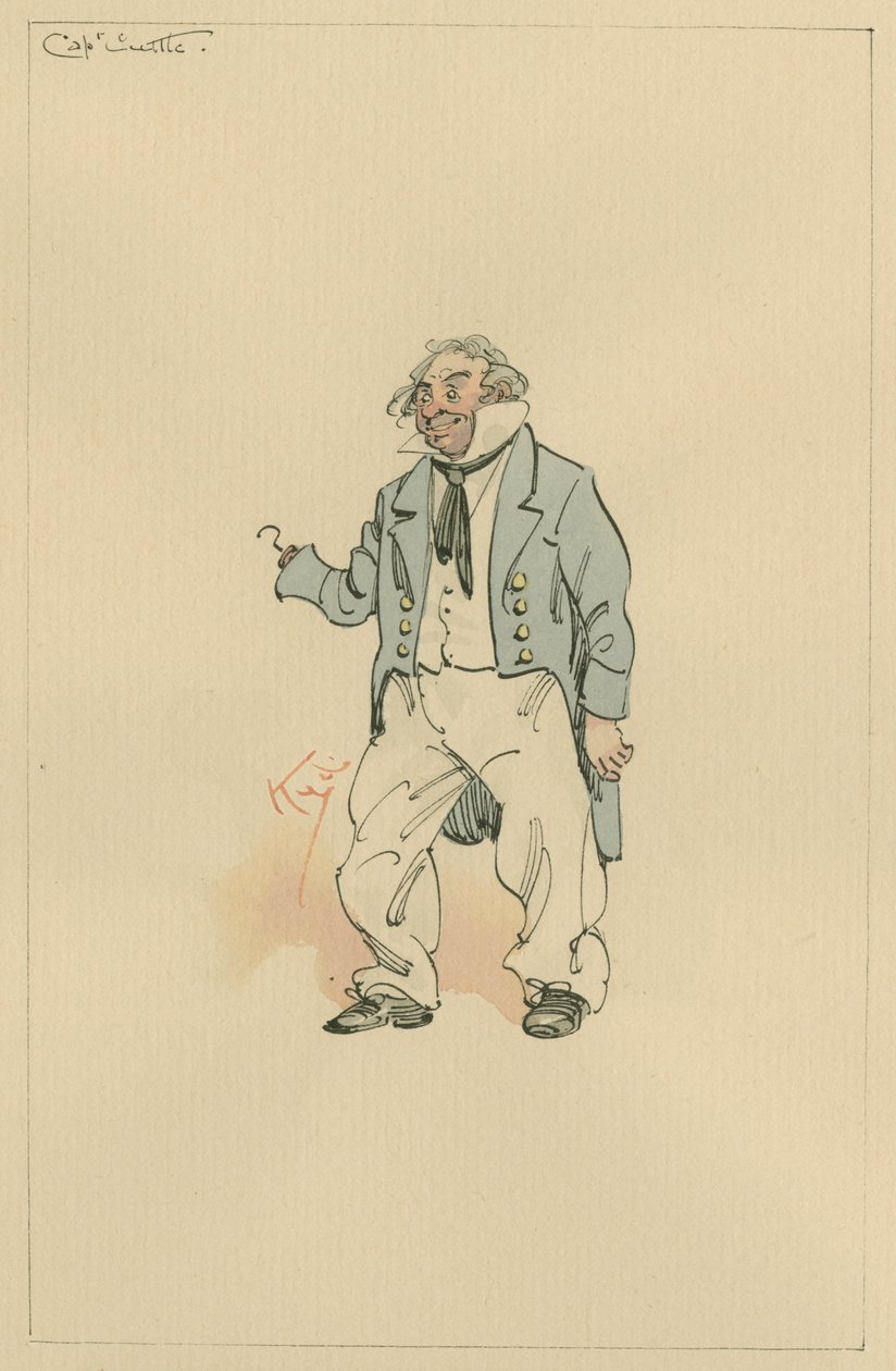 Captain Cuttle, ca. 1920-tallet (penn og blekk med wc på papir) av Joseph Clayton Clarke