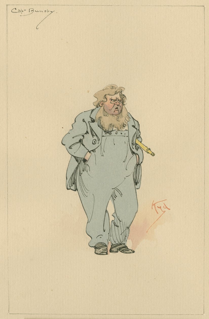 Kaptein Jack Bunsby, ca. 1920-tallet (penn og blekk med wc på papir) av Joseph Clayton Clarke