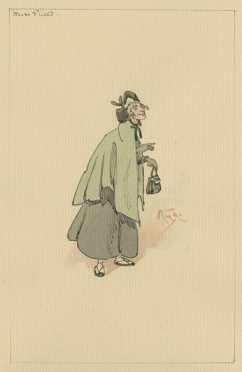 Miss Flite, ca. 1920-tallet (penn og blekk med wc på papir) av Joseph Clayton Clarke
