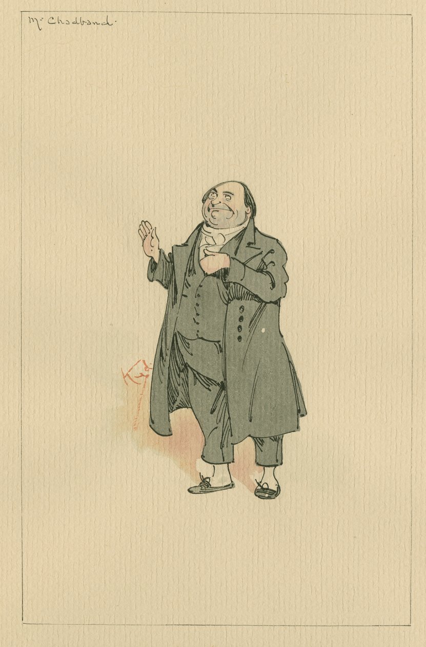 Mr Chadband, ca. 1920-tallet (penn og blekk med wc på papir) av Joseph Clayton Clarke