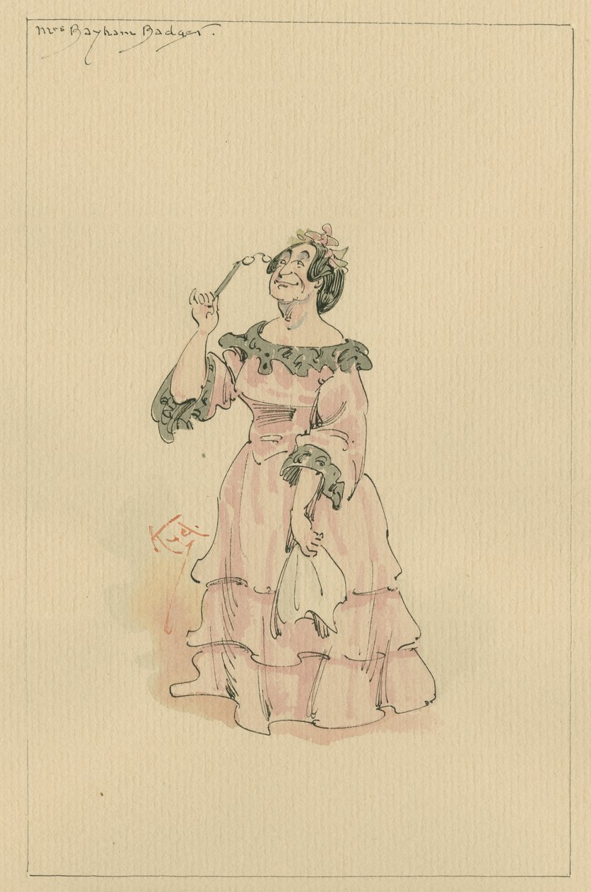 Mrs Bayham Badger, ca. 1920-tallet (penn og blekk med wc på papir) av Joseph Clayton Clarke
