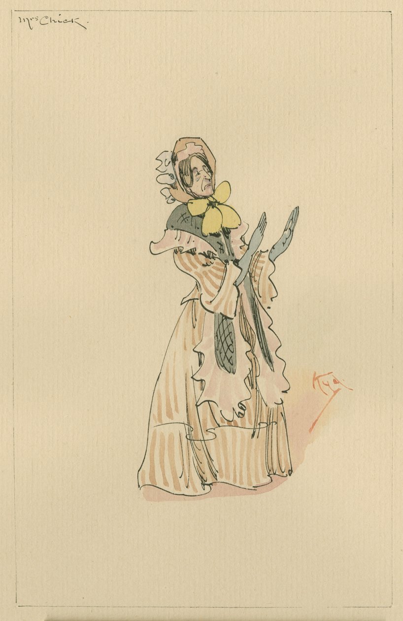 Mrs Chick, ca. 1920-tallet (penn og blekk med wc på papir) av Joseph Clayton Clarke