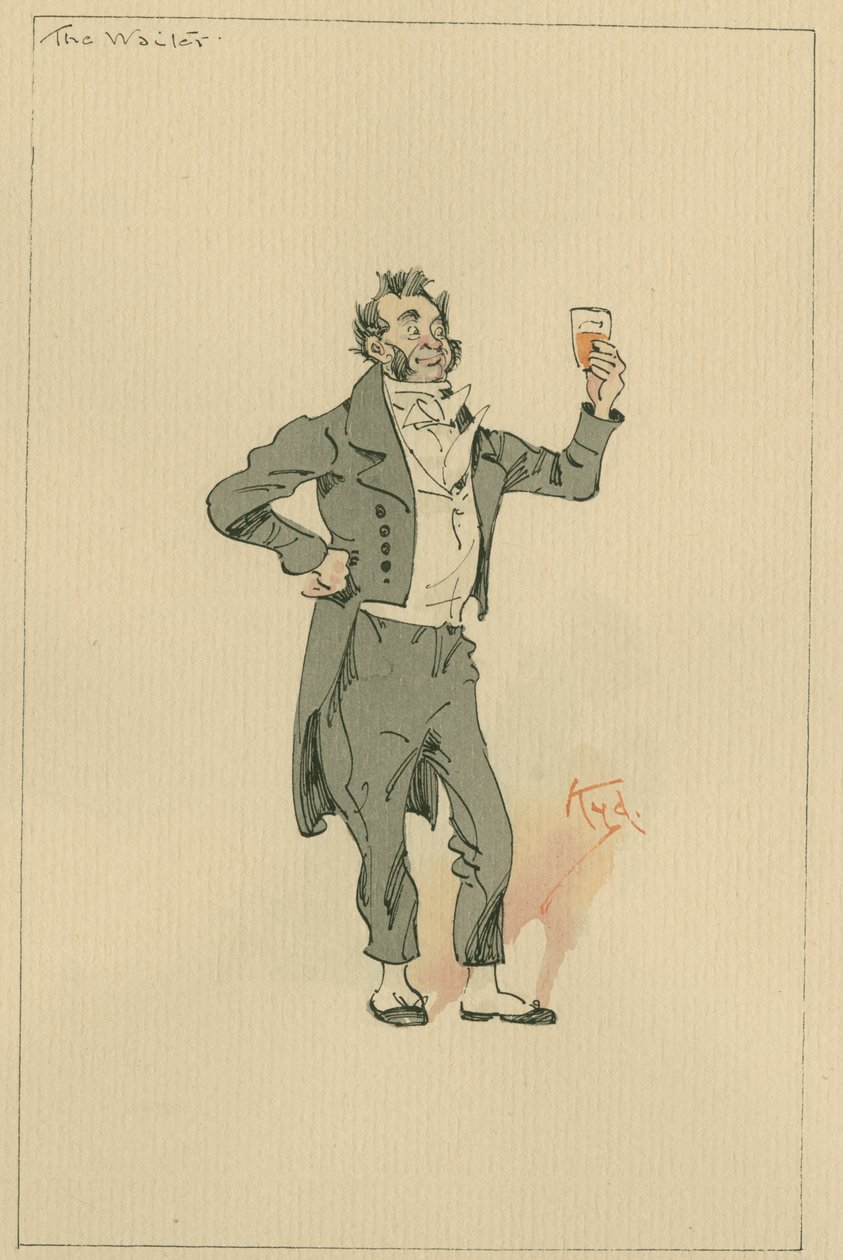 The Waiter, ca. 1920-tallet (penn og blekk med wc på papir) av Joseph Clayton Clarke