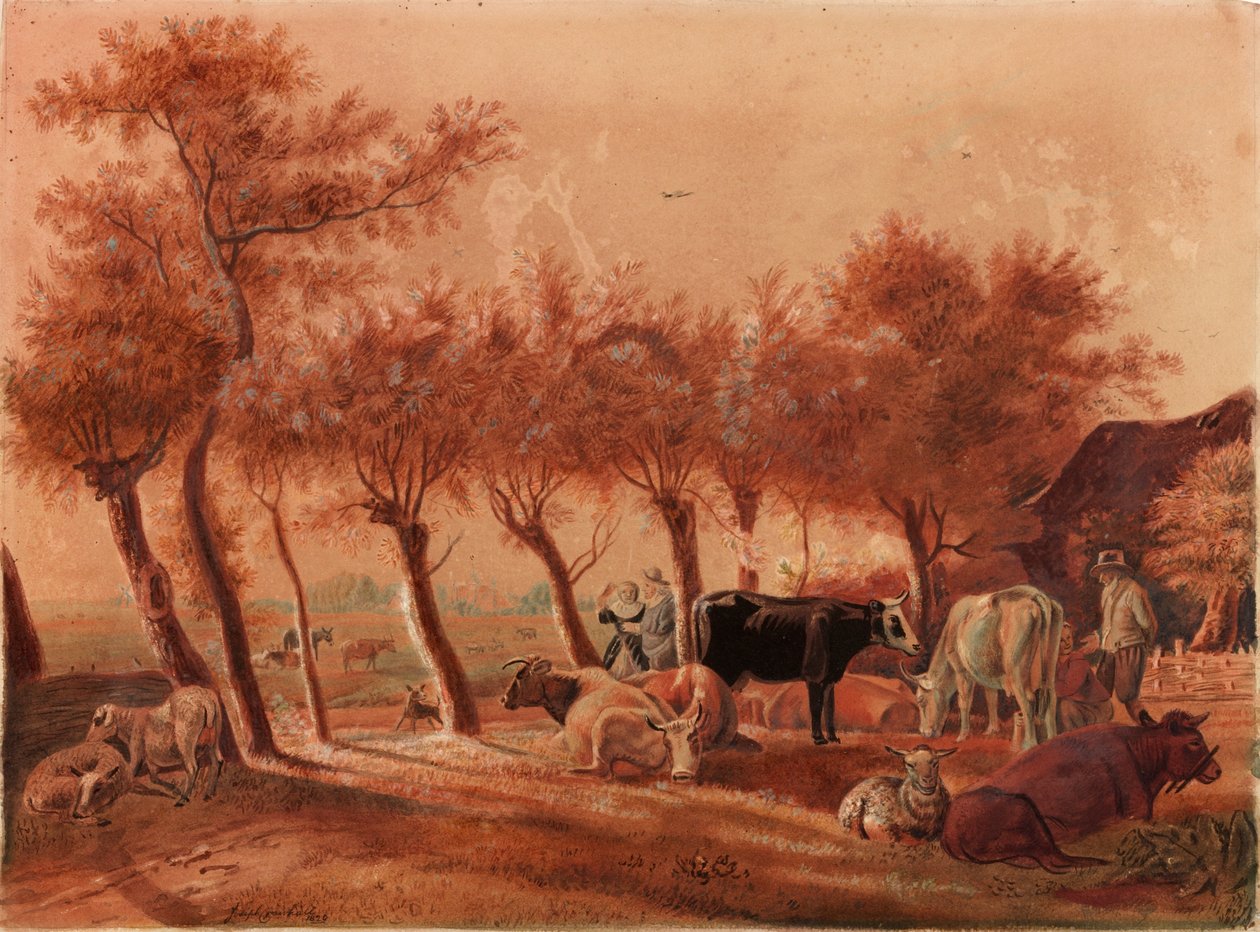 Pastoral scene (akvarell og blyant på papir (på lin)) av Joseph Crawhall