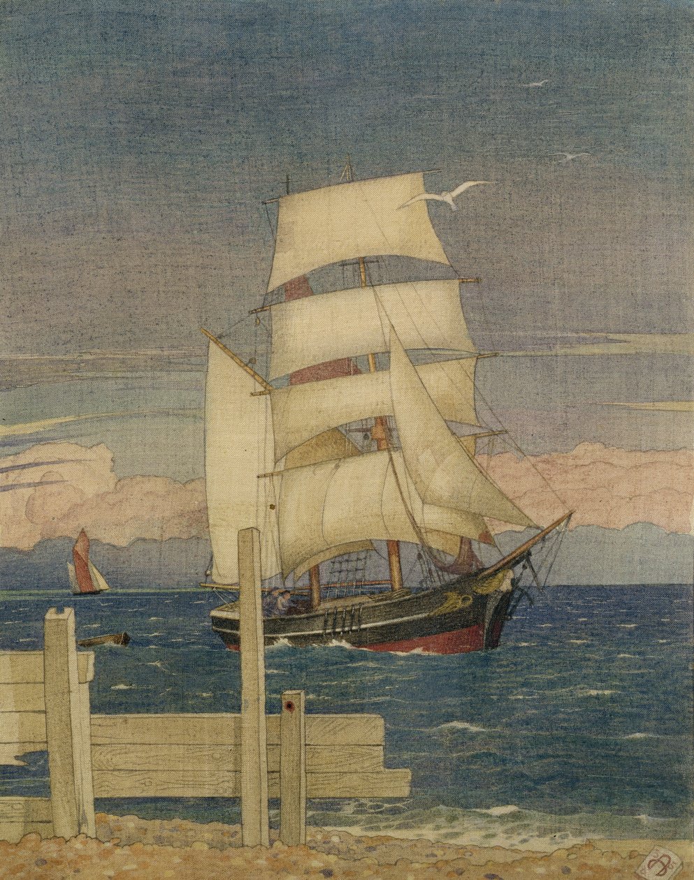 Tall Ship, 1935 (wc og blyant på stoff) av Joseph Edward Southall