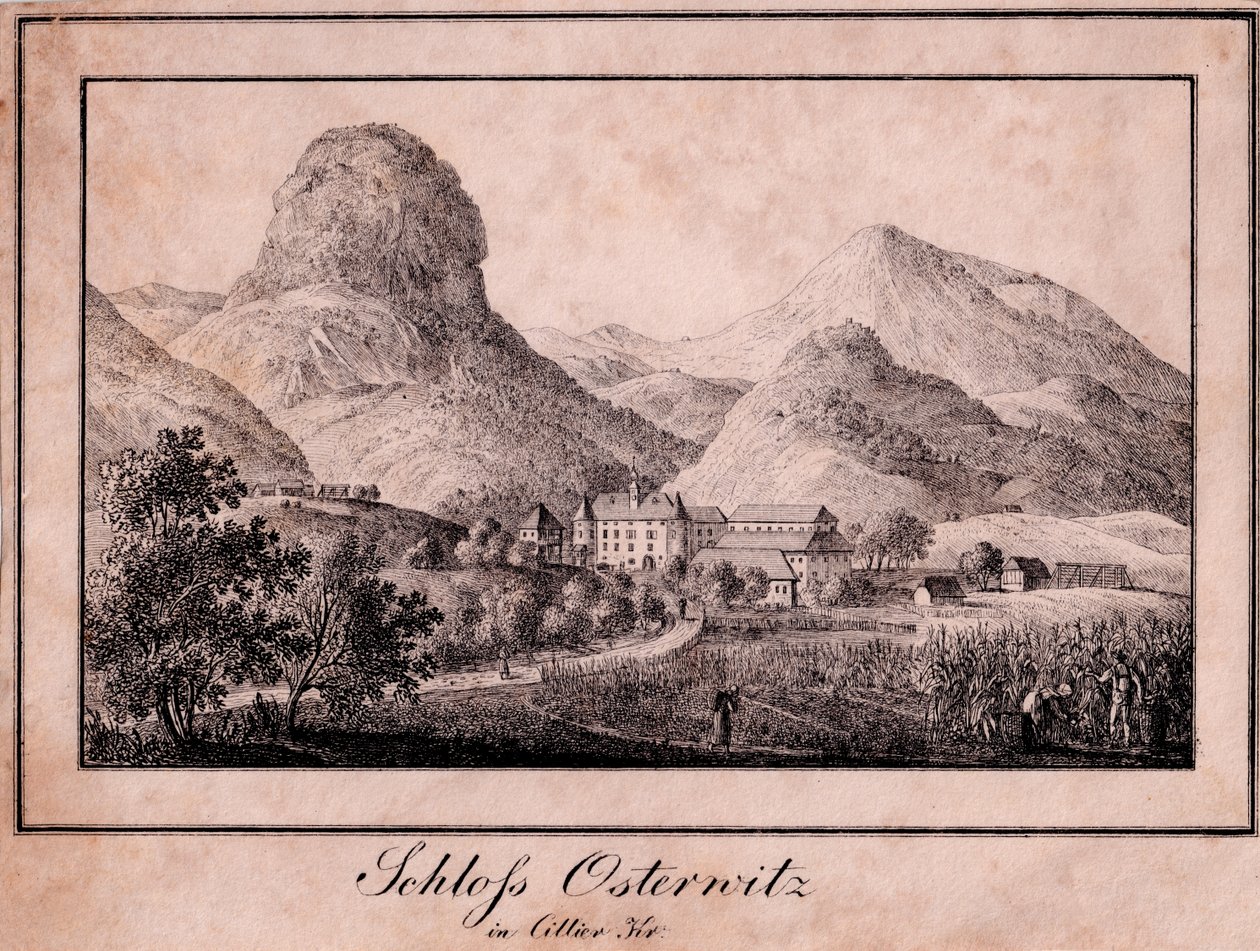 Castle Osterwitz im Sanntal (Ojstrica nær St. George ved Tabor) vestlich Celje av Joseph Franz Kaiser