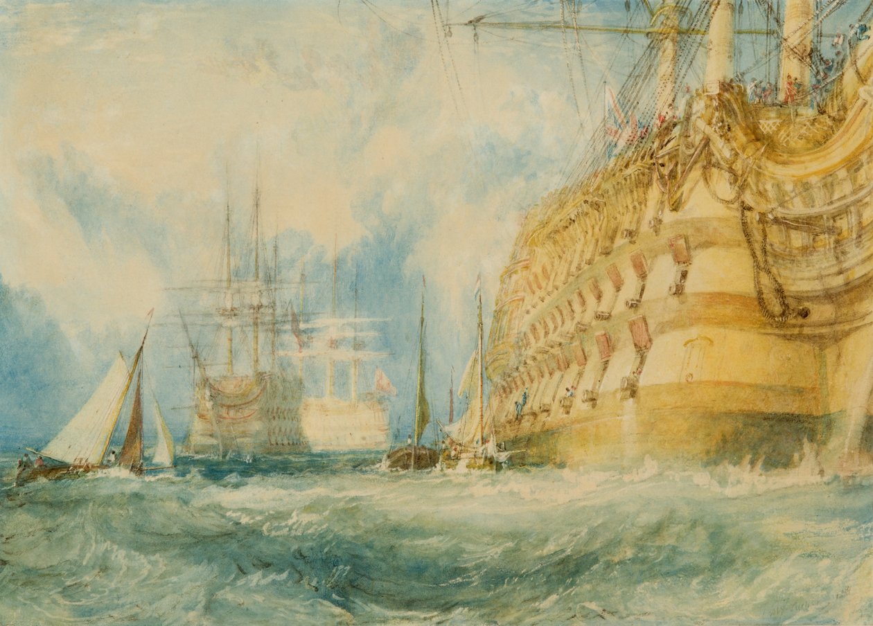 A First Rate Taking In Stores, 1818 (blyant og wc forhøyet med hvitt på papir) av Joseph Mallord William Turner