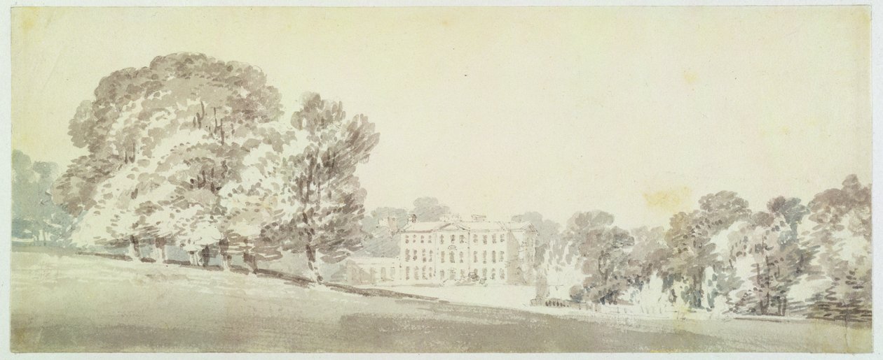 Et georgiansk hus i tre etasjer i en park, ca. 1795 (vask over grafitt på papir) av Joseph Mallord William Turner