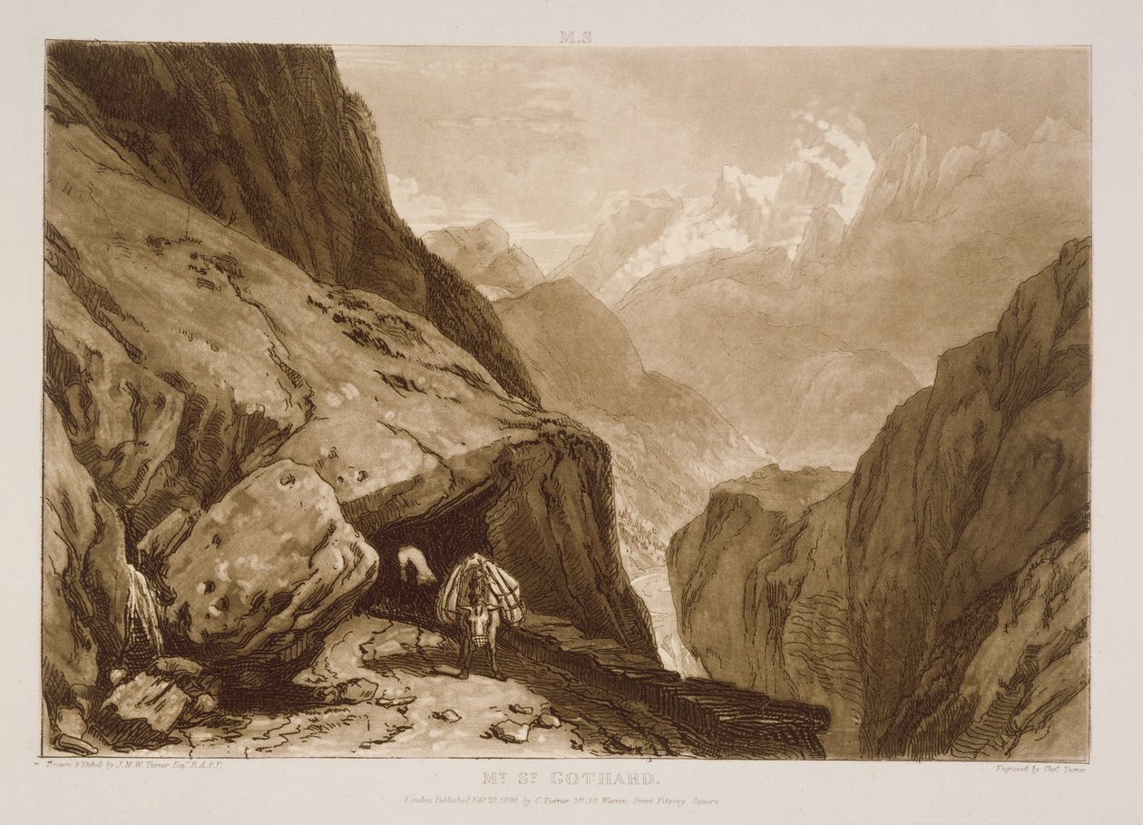 F.9.I Mt. St. Gothard, fra 'Liber Studiorum', gravert av Charles Turner, 1808 av Joseph Mallord William Turner