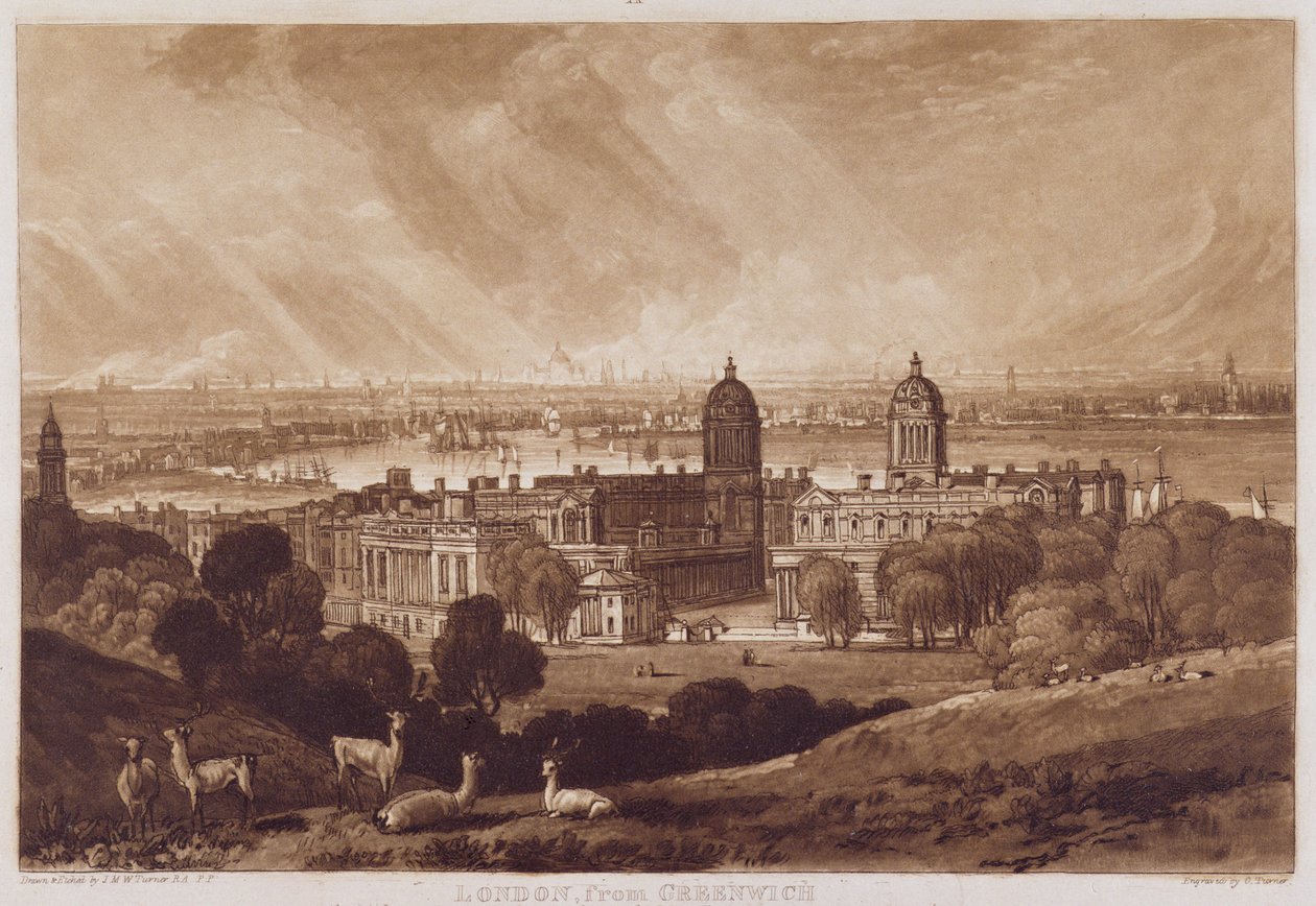 London fra Greenwich, gravert av Charles Turner (1773-1857) 1811 av Joseph Mallord William Turner