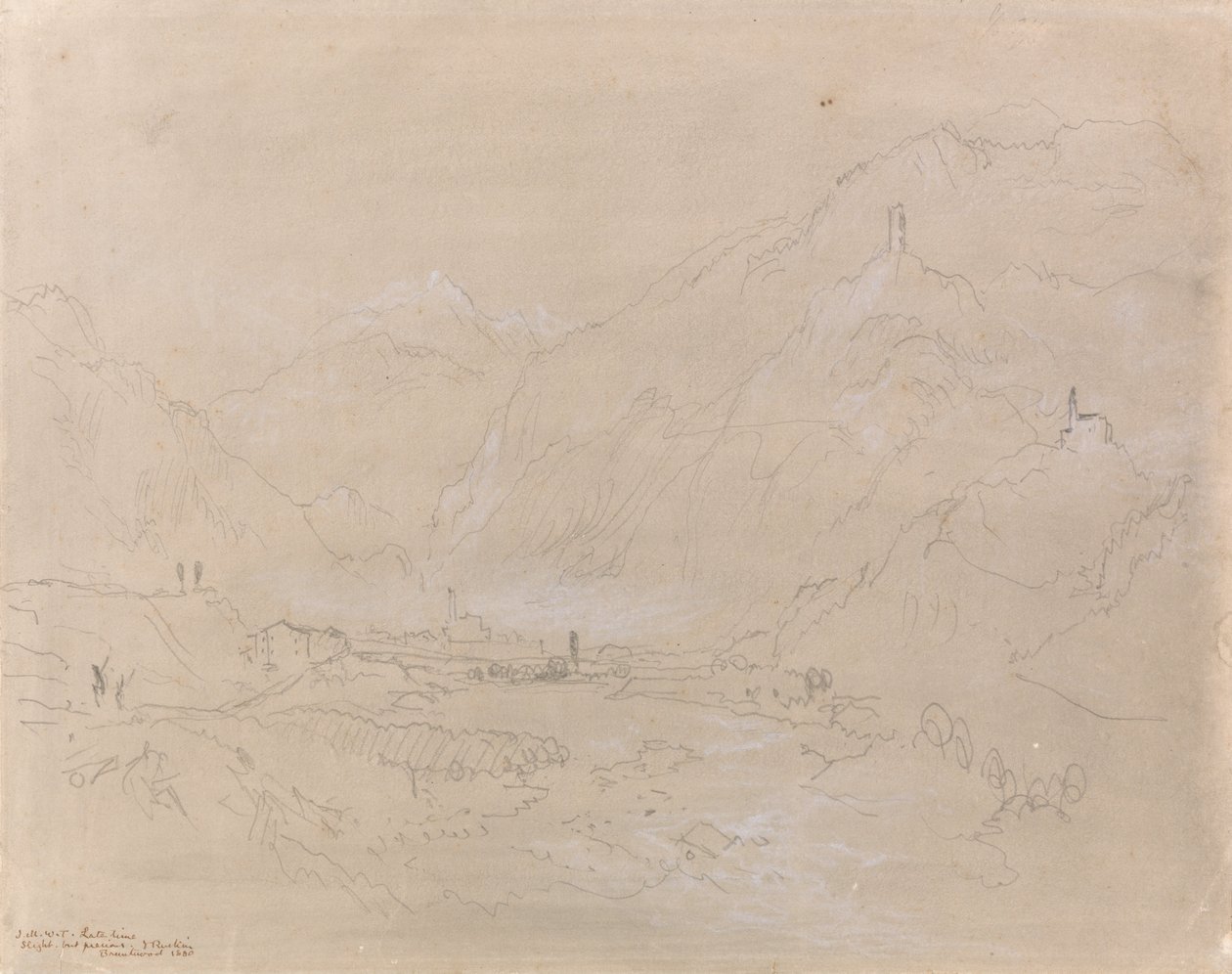 Fjellaktig landskap med byen i dalen av Joseph Mallord William Turner