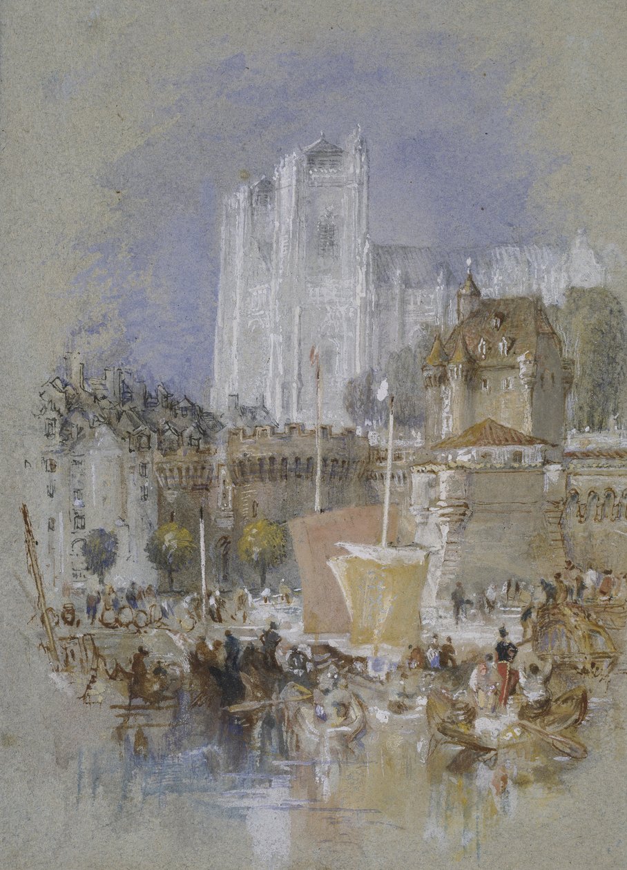 Nantes, 1826 - 1830 (akvarell med kroppsfarge og penn og svart og brunt blekk) av Joseph Mallord William Turner