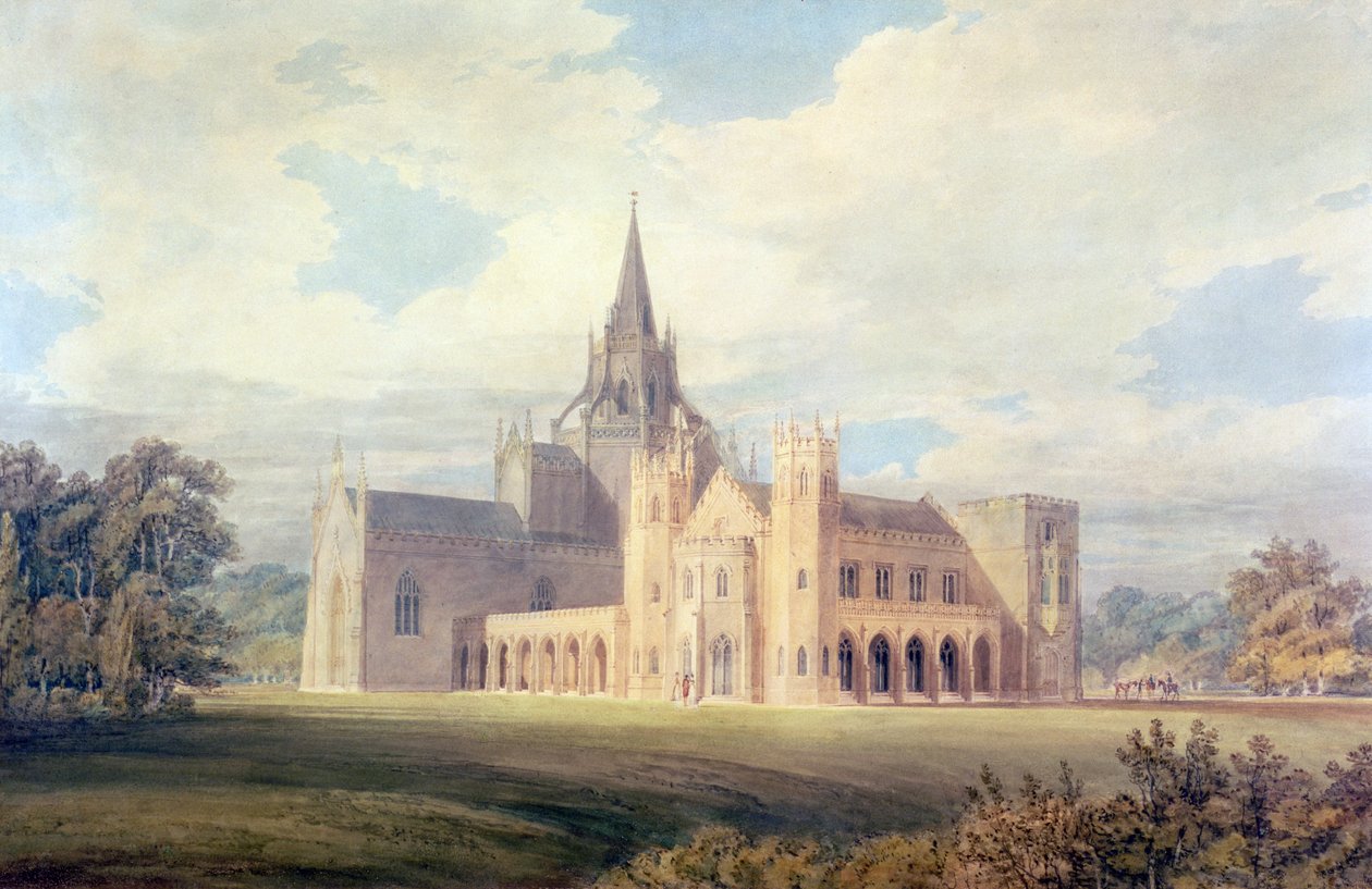 Perspektivutsikt over Fonthill Abbey fra sørvest, ca. 1799 (wc und gouache på papir) av Joseph Mallord William Turner
