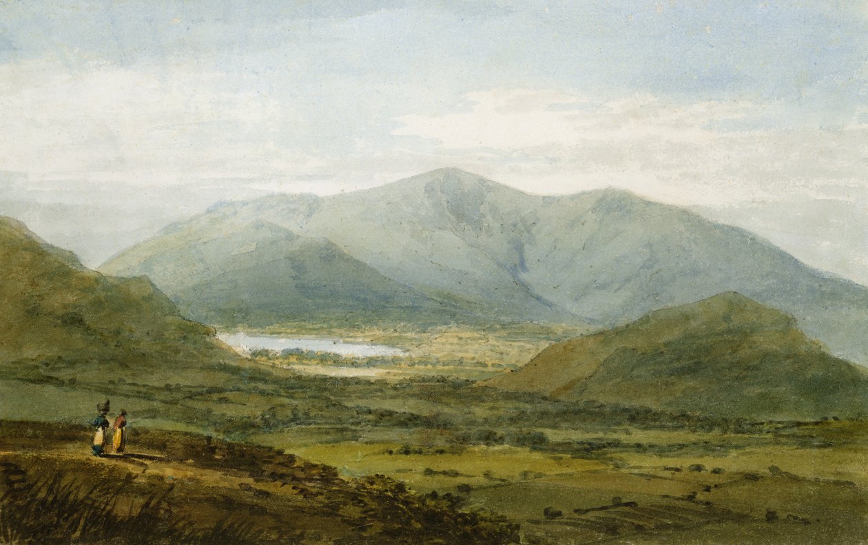 Skiddaw fra Newlands Valley, Bassenthwaite Lake i det fjerne (blyant og wc på papir) av Joseph Mallord William Turner