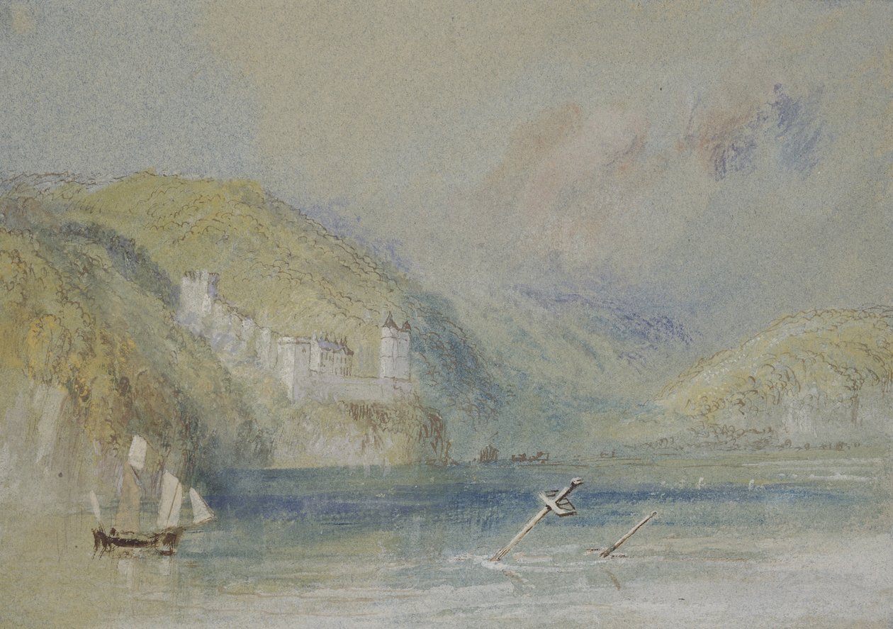 Seinen nær Tancarville, ca. 1832 (wc med gouache og penn og blekk på papir) av Joseph Mallord William Turner