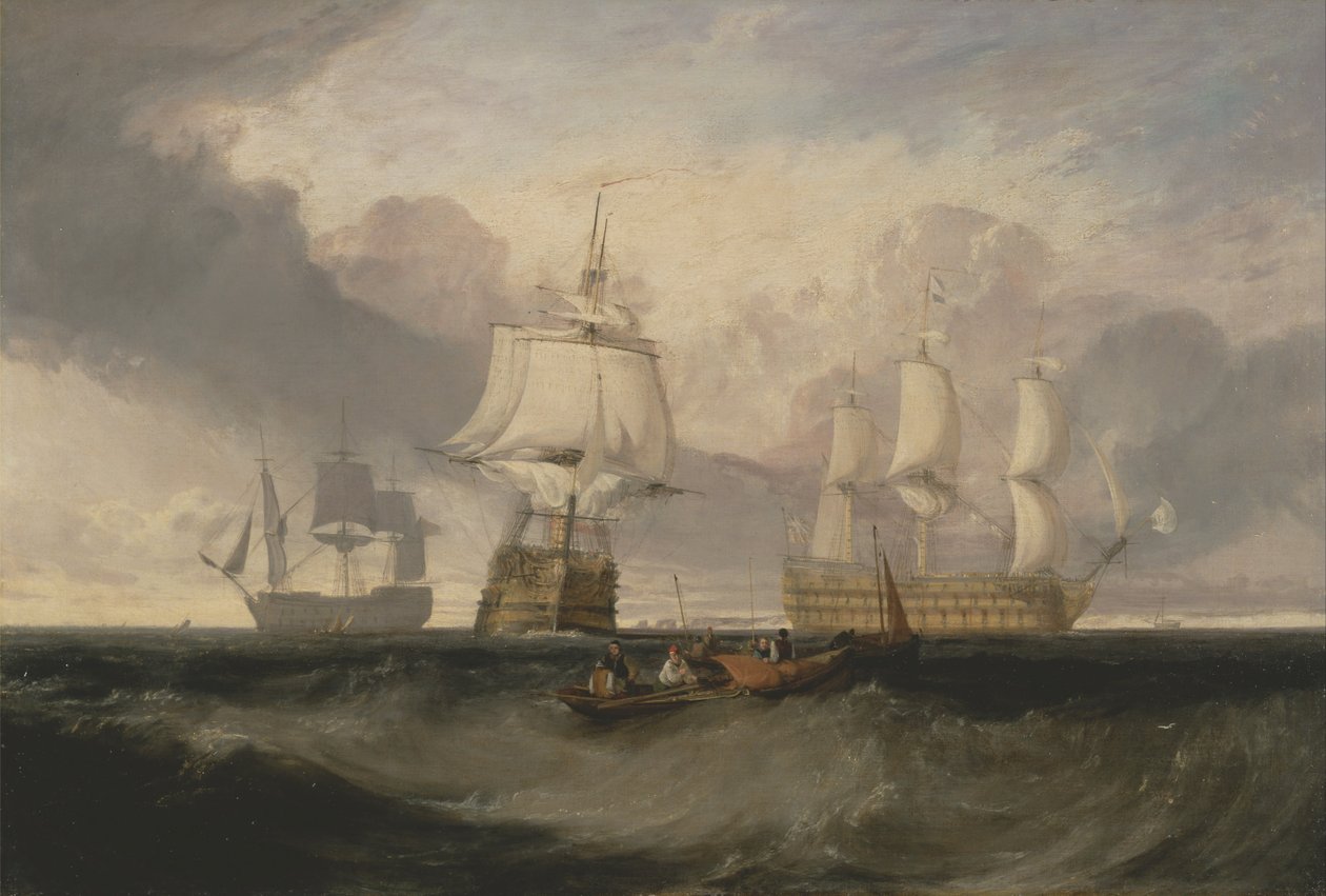 Seieren kommer tilbake fra Trafalgar, i tre posisjoner av Joseph Mallord William Turner