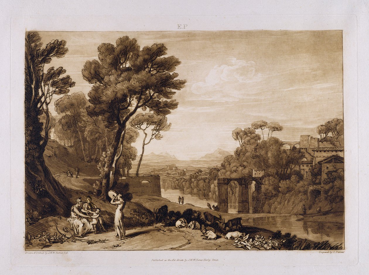 Kvinnen og tamburinen, gravert av Charles Turner (1773-1857) 1853-74 av Joseph Mallord William Turner