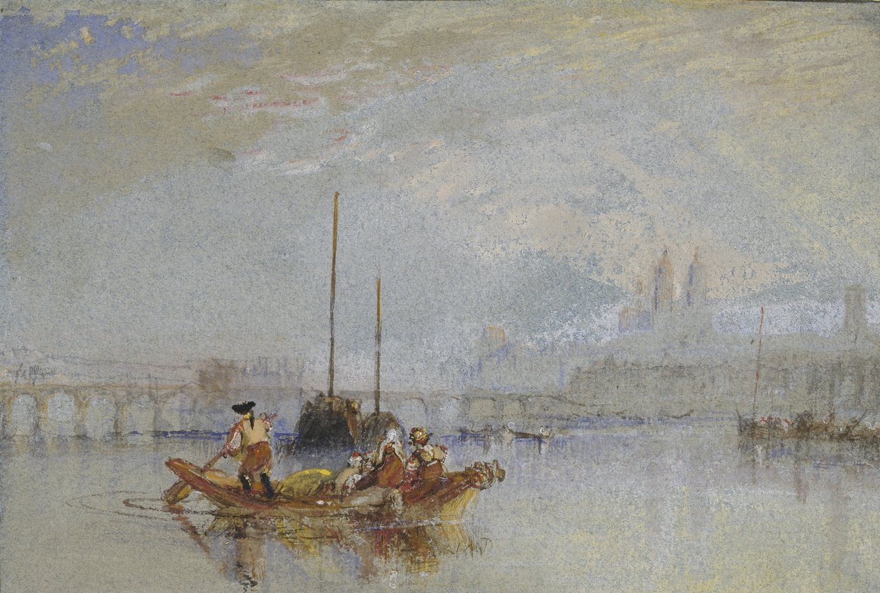 Turer, c. 1830 (akvarell over grafitt med kroppsfarge og penn og brunt blekk på grått papir) av Joseph Mallord William Turner