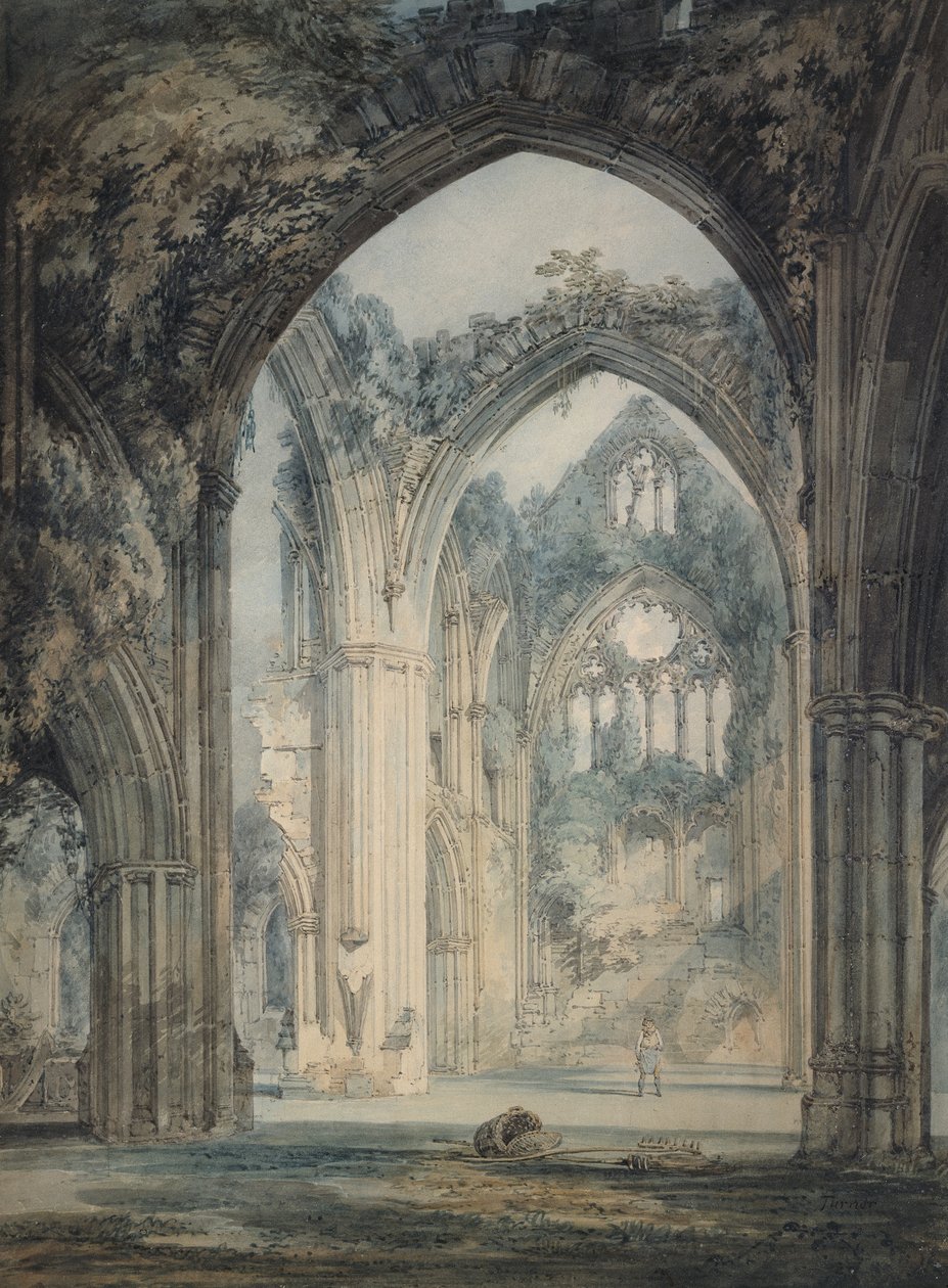 Transept av Tintern Abbey, Monmouthshire, ca. 1794 (akvarell over grafitt med penn og svart blekk) av Joseph Mallord William Turner