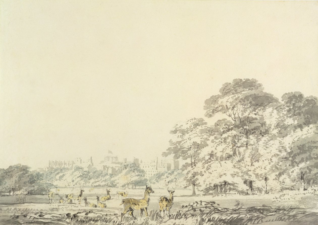 Windsor Castle and Park with Deer (wc over blyant på papir) av Joseph Mallord William Turner