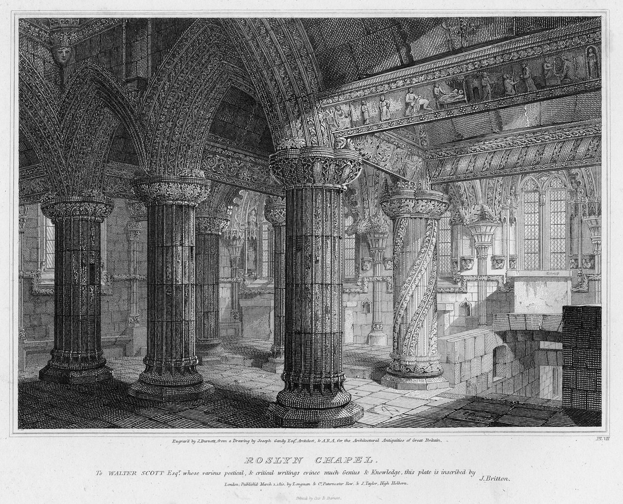 Rosslyn Chapel, gravert av J. Burnett, 1810 av Joseph Michael Gandy