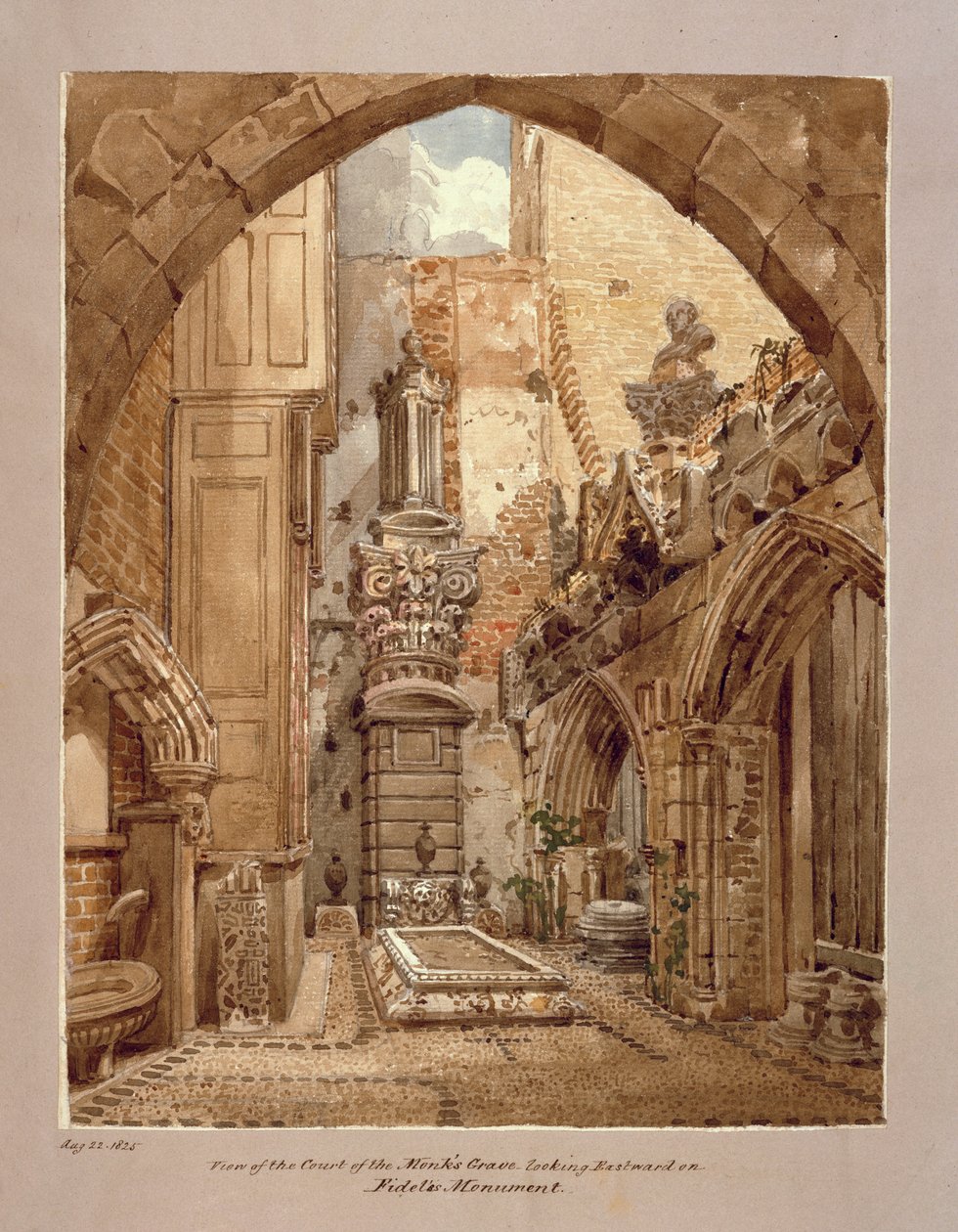 Utsikt over domstolen til munkegraven, 22. august 1825 av Joseph Michael Gandy