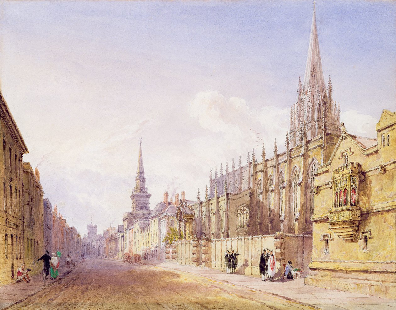 Forskere og figurer utenfor St. Mary Magdalen Church, Oxford (blyant og wc på papir) av Joseph Murray Ince