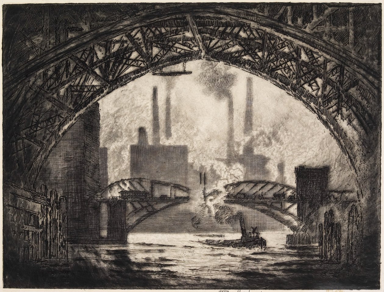 Under the Bridges, Chicago, 1910 av Joseph Pennell
