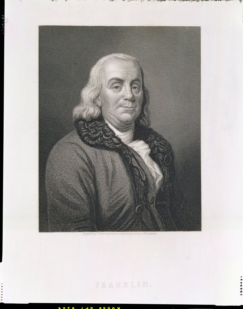 Portrett av Benjamin Franklin, gravert av J. Thomson, pub. av William Mackenzie av Joseph Siffred Duplessis