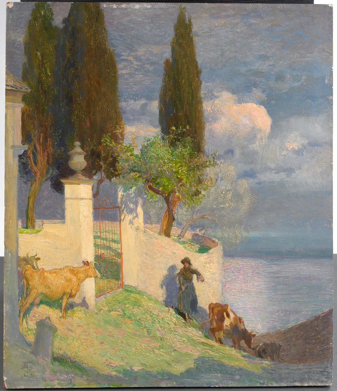 Driving Cattle, Comosjøen, ca. 1900 av Joseph Walter West