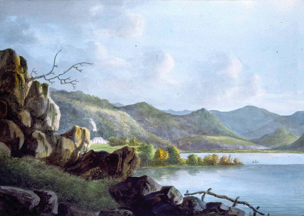 Barrow on Derwentwater, Cumbria (wc på papir) av Joseph Wilkinson