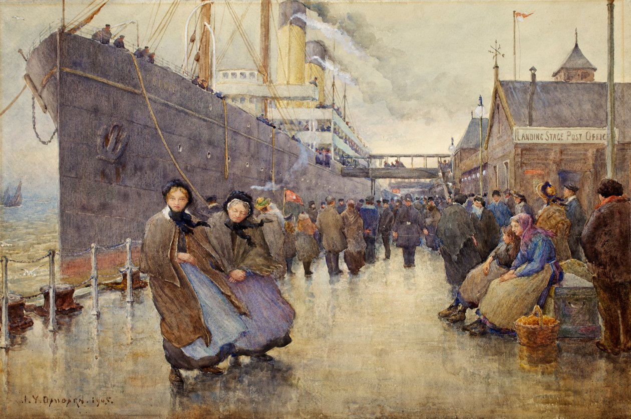 The Day Departure, Liverpool Landing Stage, 1905 (wc på papir) av Joseph Yelverton Dawbarn