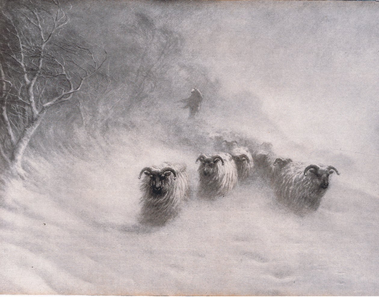 Vinteren kommer med en stormfull eksplosjon, Bibbys Annual, 1916-1917 av Joseph Farquharson