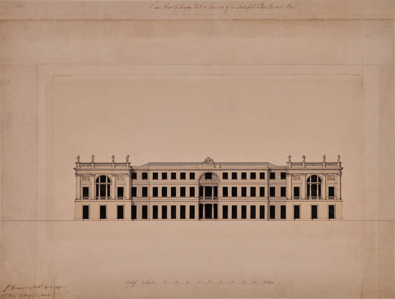 Østfronten av Langley Hall i Kent av Joseph Bonomi
